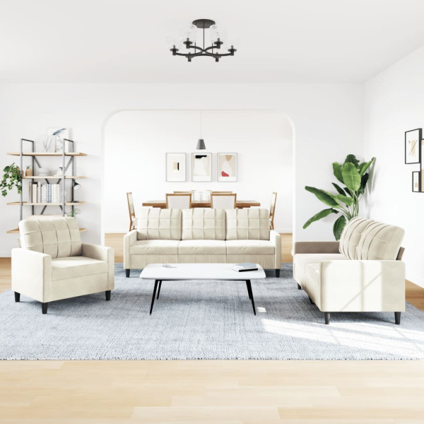 3 pcs conjunto de sofás com almofadões veludo cor creme M 3