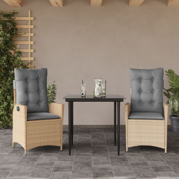 Set comedor de jardín 3 pzas con cojines ratán sintético beige D