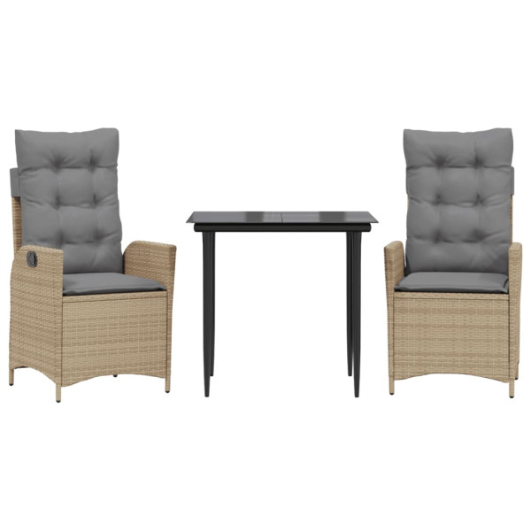 Set comedor de jardín 3 pzas con cojines ratán sintético beige M 2