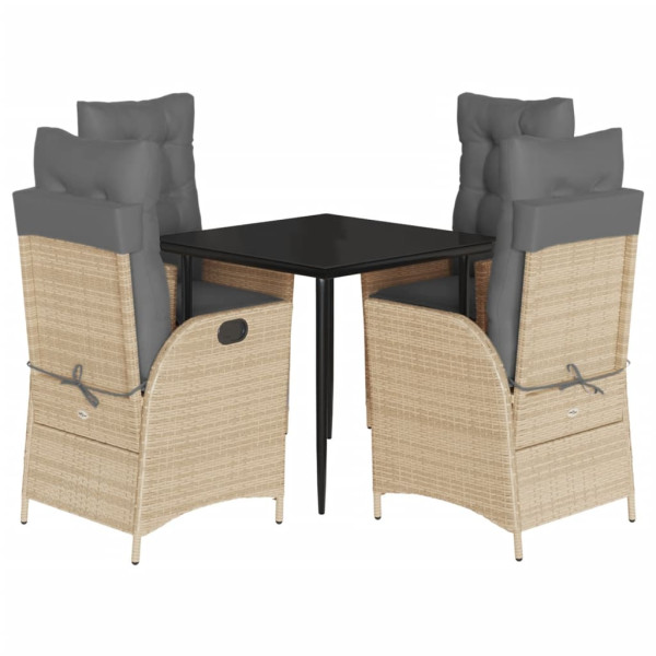 Set comedor de jardín 5 pzas con cojines ratán sintético beige M 2