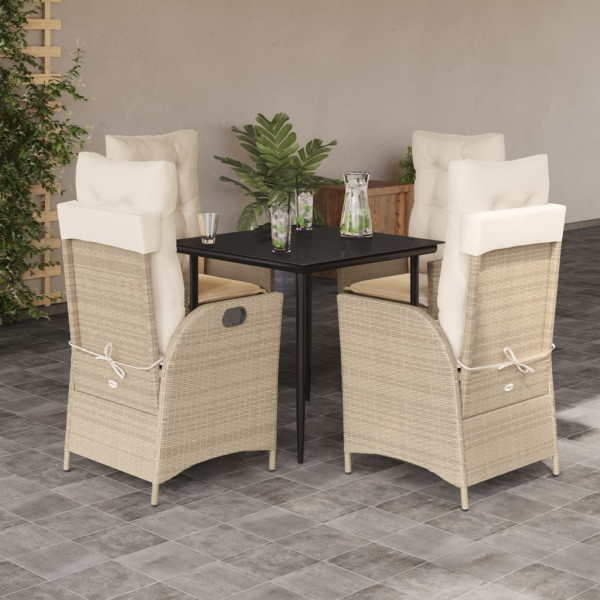 Set comedor de jardín 5 pzas con cojines ratán sintético beige D