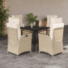 Set comedor de jardín 5 pzas con cojines ratán sintético beige 1