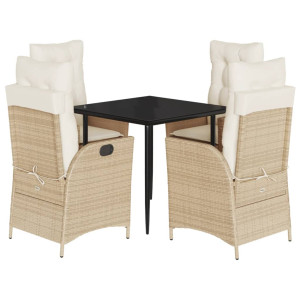 Set comedor de jardín 5 pzas con cojines ratán sintético beige H