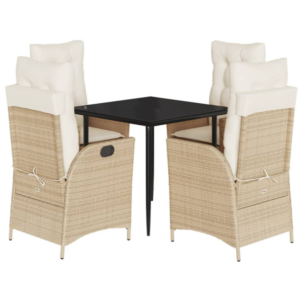 Set comedor de jardín 5 pzas con cojines ratán sintético beige M 2
