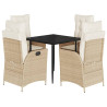 Set comedor de jardín 5 pzas con cojines ratán sintético beige 2