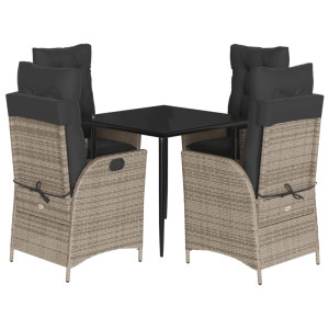 Set comedor de jardín 5 piezas con cojines ratán sintético gris H