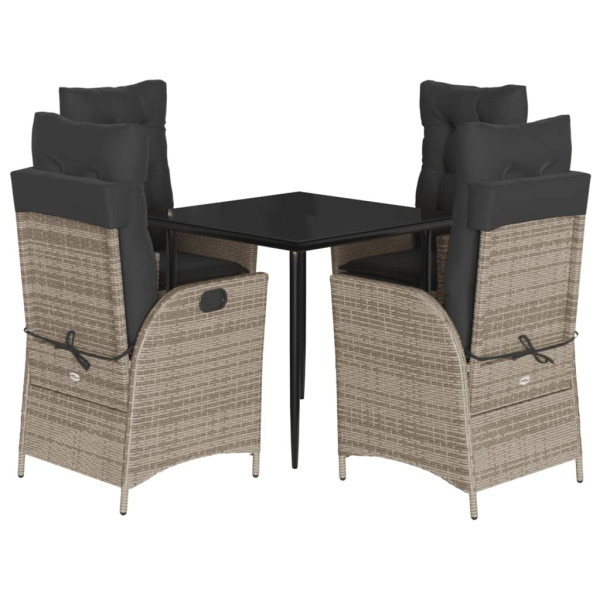 Set comedor de jardín 5 piezas con cojines ratán sintético gris M 2