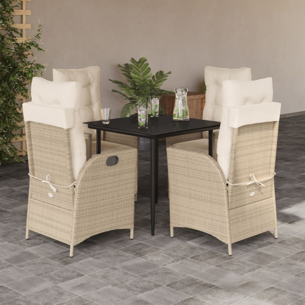 Set comedor de jardín 5 pzas con cojines ratán sintético beige D