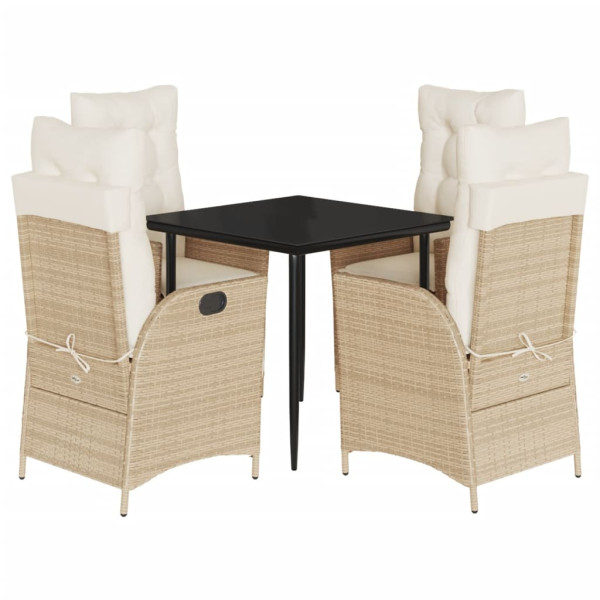 Set comedor de jardín 5 pzas con cojines ratán sintético beige M 2