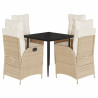 Set comedor de jardín 5 pzas con cojines ratán sintético beige 2