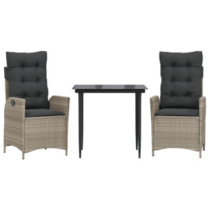 3 pcs conjunto de jantar p/ jardim c/ almofadões cinzento claro H