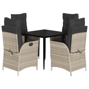 Set comedor de jardín 5 pzas cojines ratán sintético gris claro H