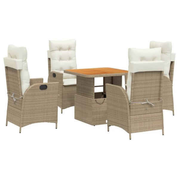Set comedor de jardín 5 pzas con cojines ratán sintético beige M 2
