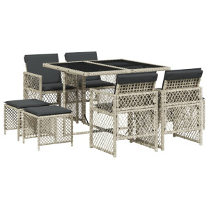 Set comedor de jardín 9 pzas cojines ratán sintético gris claro H
