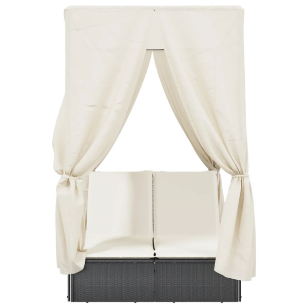 Espreguiçadeira dupla com teto e cortinas vime PE preto M 4