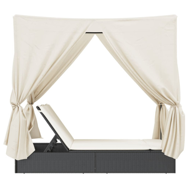 Tumbona doble con techo y cortinas ratán sintético negro M 5