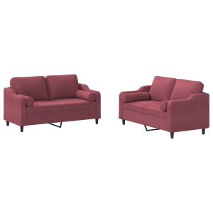 2 pcs conjunto de sofás com almofadas tecido vermelho-tinto H