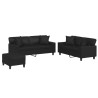 3 pcs conjunto de sofás com almofadas couro artificial preto 2