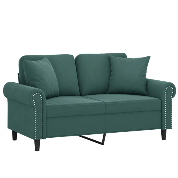Sofá 2 lug. c/ almofadas decorativas 120 cm veludo verde-escuro M 3