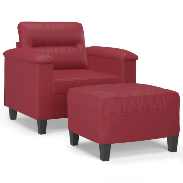 Sillón con taburete cuero sintético rojo tinto 60 cm M 2