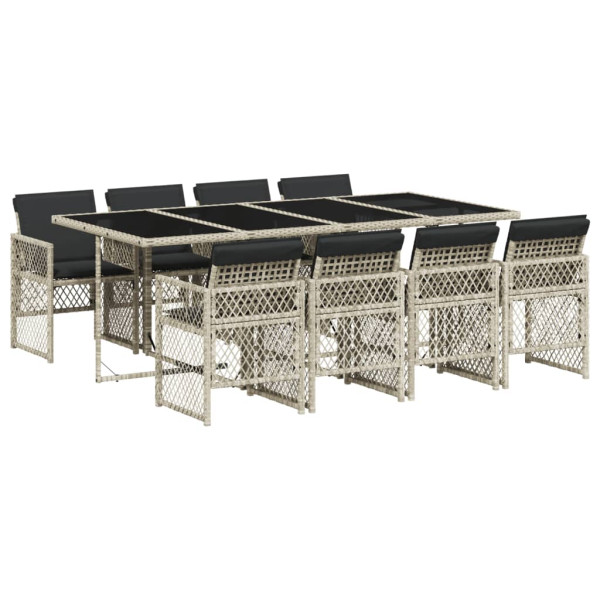 Set comedor de jardín 9 pzas cojines ratán sintético gris claro M 2