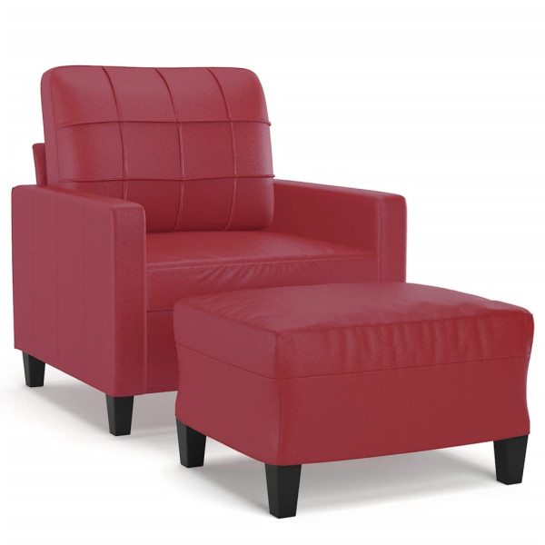 Sillón con taburete cuero sintético rojo tinto 60 cm M 2
