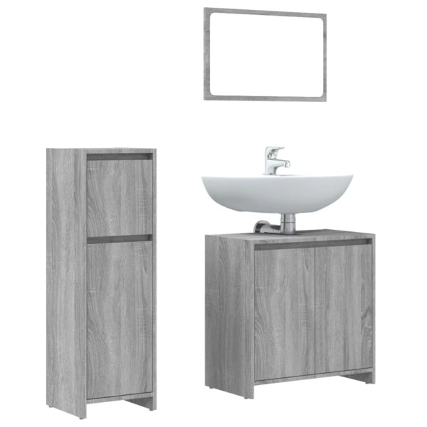Set de muebles de baño 3 pzas madera contrachapada gris sonoma M 2