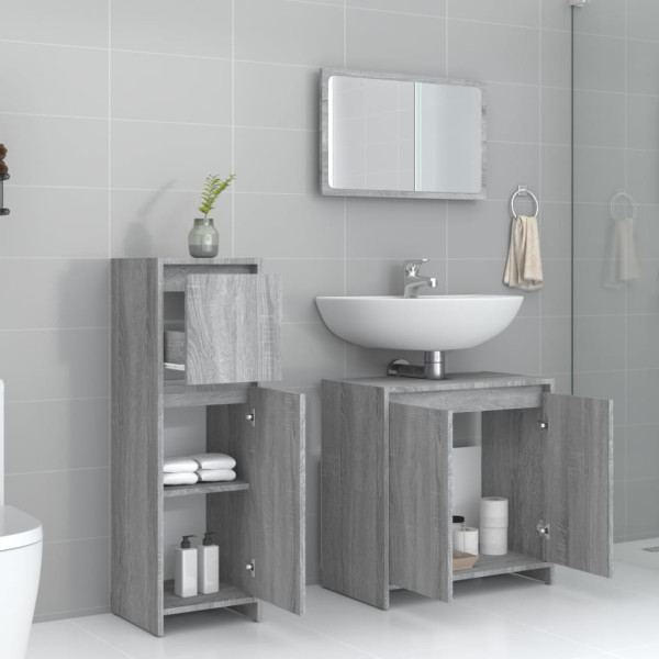 Set de muebles de baño 3 pzas madera contrachapada gris sonoma M 3