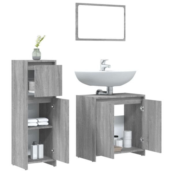 Set de muebles de baño 3 pzas madera contrachapada gris sonoma M 4