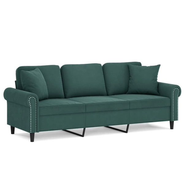 Sofá de 3 plazas con cojines terciopelo verde oscuro 180 cm M 2