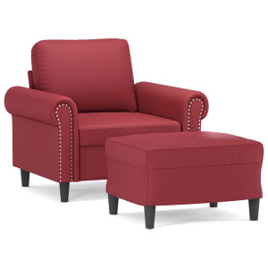Sillón con taburete cuero sintético rojo tinto 60 cm H
