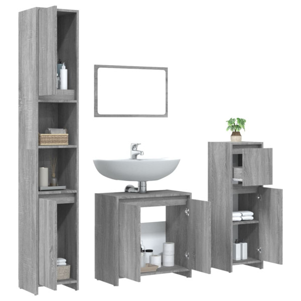 Set de muebles de baño 4 pzas madera contrachapada gris sonoma M 4