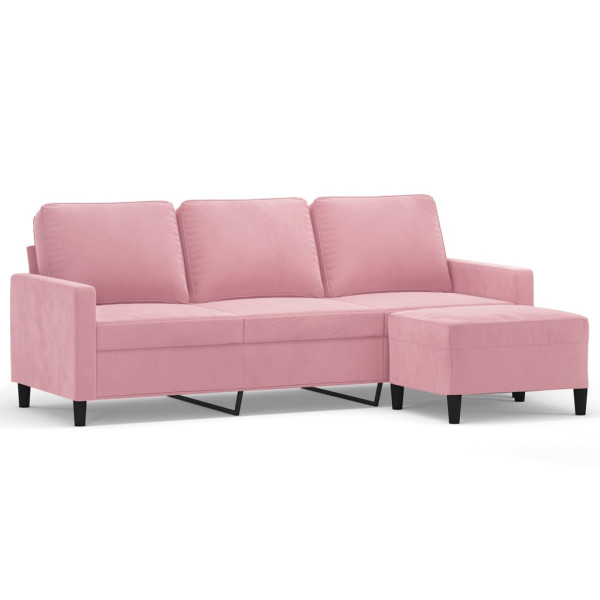 Sofá de 3 plazas con taburete de terciopelo rosa180 cm M 2