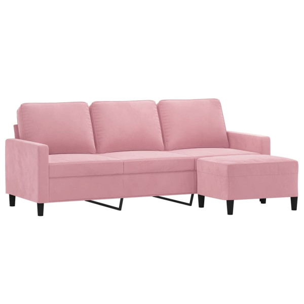 Sofá de 3 plazas con taburete de terciopelo rosa180 cm M 3