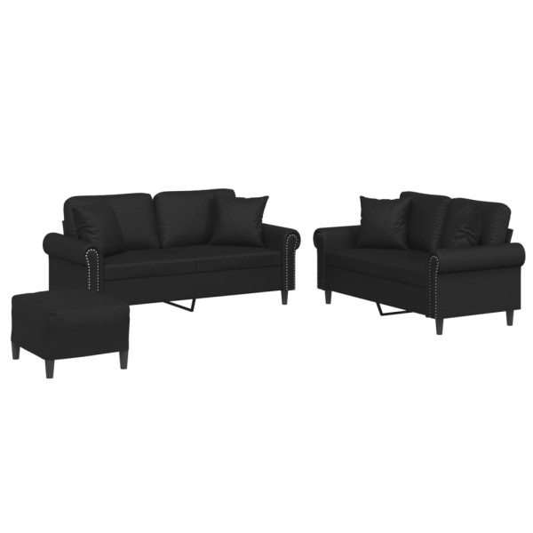 3 pcs conjunto de sofás com almofadas couro artificial preto M 2