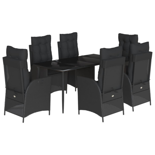 7 pcs conjunto de jantar p/ jardim c/ almofadões vime PE preto M 2