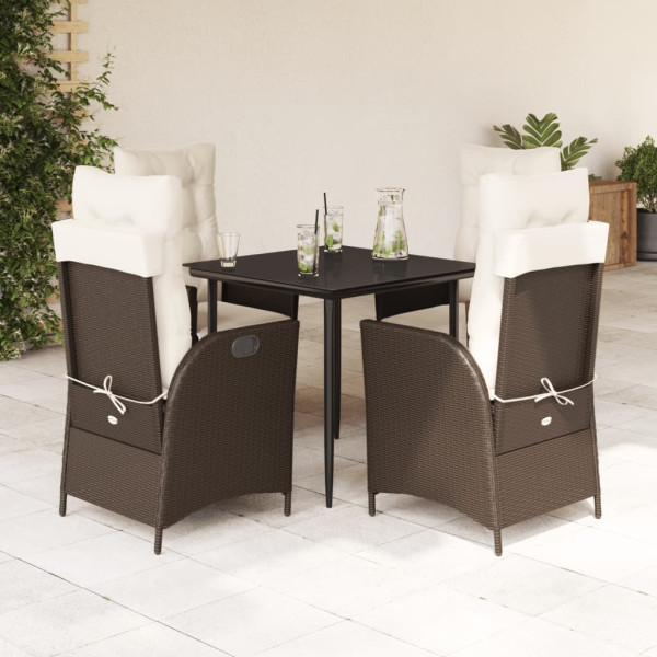 Set comedor de jardín 5 piezas y cojines ratán sintético marrón D