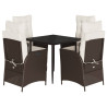Set comedor de jardín 5 piezas y cojines ratán sintético marrón 2