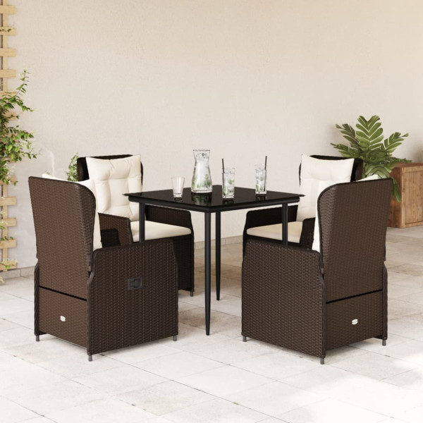 Set comedor de jardín 5 piezas y cojines ratán sintético marrón D