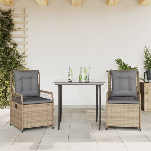 Set comedor de jardín 3 pzas con cojines ratán sintético beige D