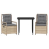 Set comedor de jardín 3 pzas con cojines ratán sintético beige 2