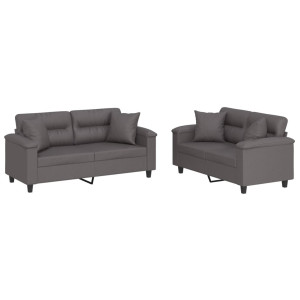 2 pcs conjunto de sofás com almofadas couro artificial cinzento H