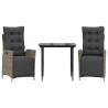 Set comedor de jardín 3 piezas con cojines ratán sintético gris 2
