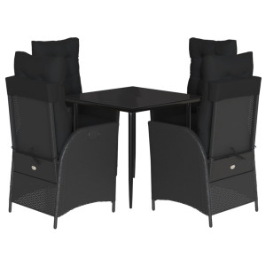 Set de muebles jardín 5 pzas con cojines ratán sintético negro H