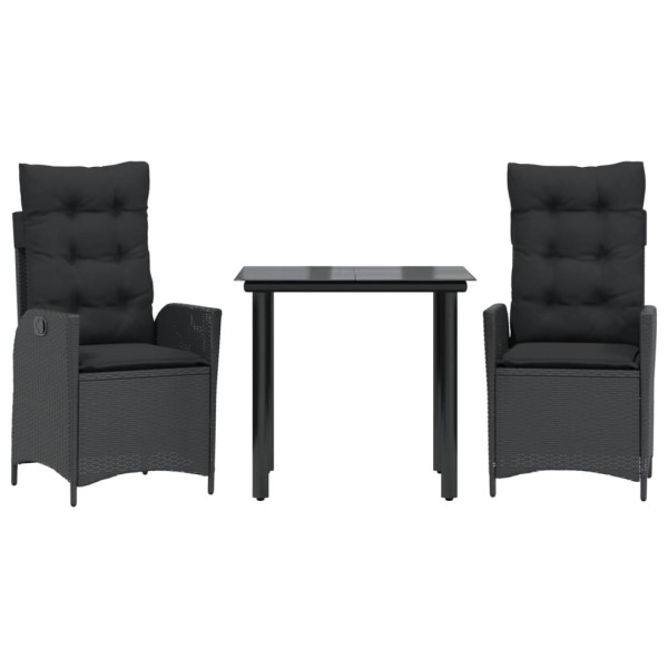 Set comedor de jardín 3 pzas con cojines ratán sintético negro M 2