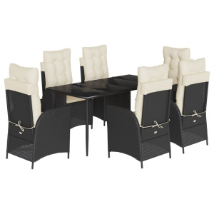 Set de comedor de jardín 7 pzas y cojines ratán sintético negro H