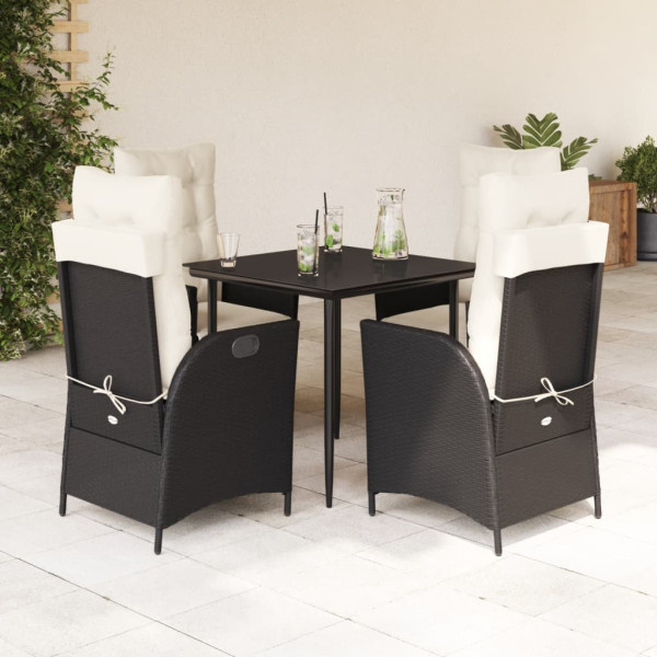 Set de muebles jardín 5 pzas con cojines ratán sintético negro D