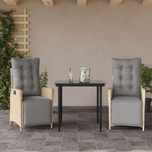 Set comedor de jardín 3 pzas con cojines ratán sintético beige D