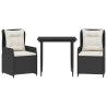 Set comedor de jardín 3 pzas con cojines ratán sintético negro 2