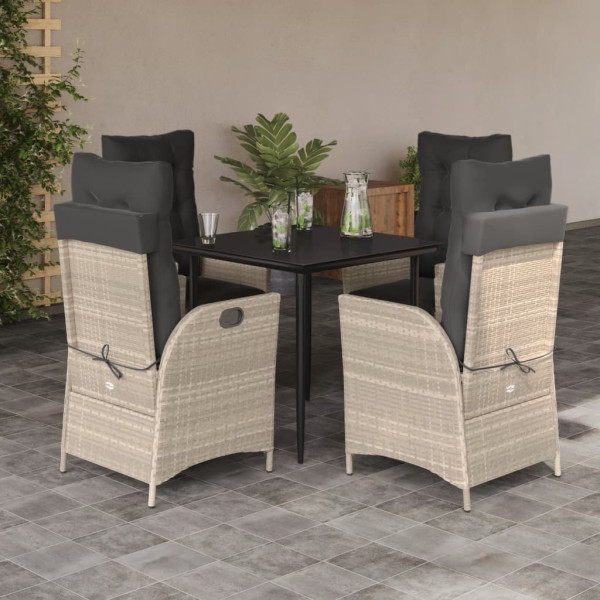 Set comedor de jardín 5 pzas cojines ratán sintético gris claro D